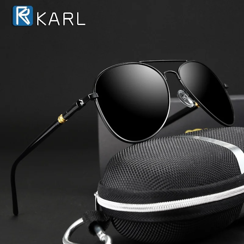 Classic Polarized Sunglasses - Men's Driving Glasses - Black Aviator Style