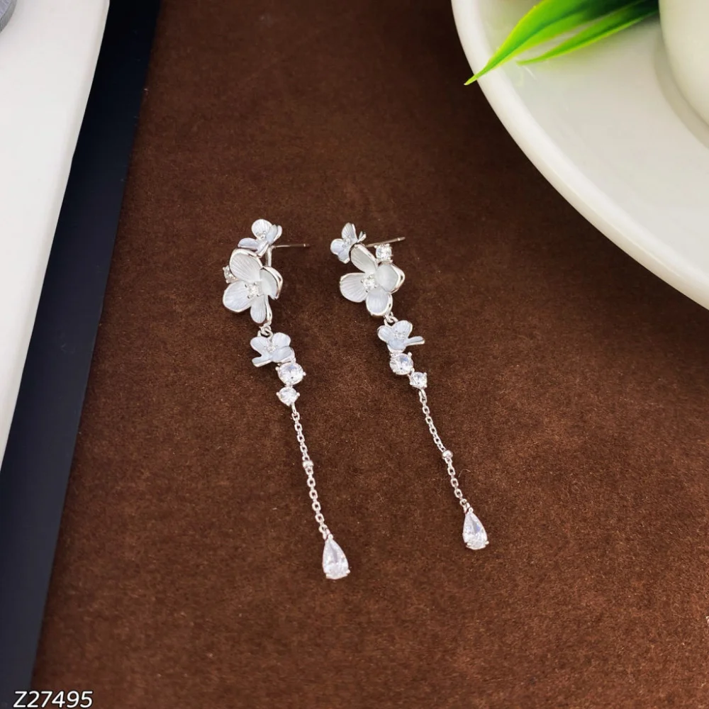 Womens silver earrings with flowers Z27495HPY