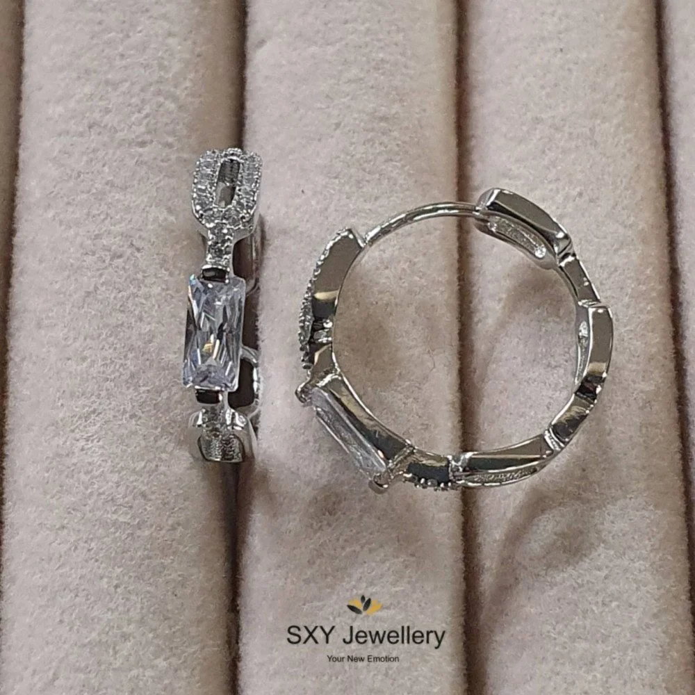 Womens earrings silver rings with zircons E3192