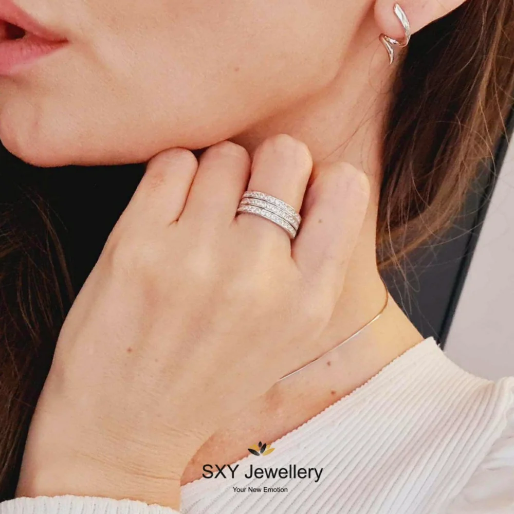 Elegant Womens Silver Ring Triple CAR2690