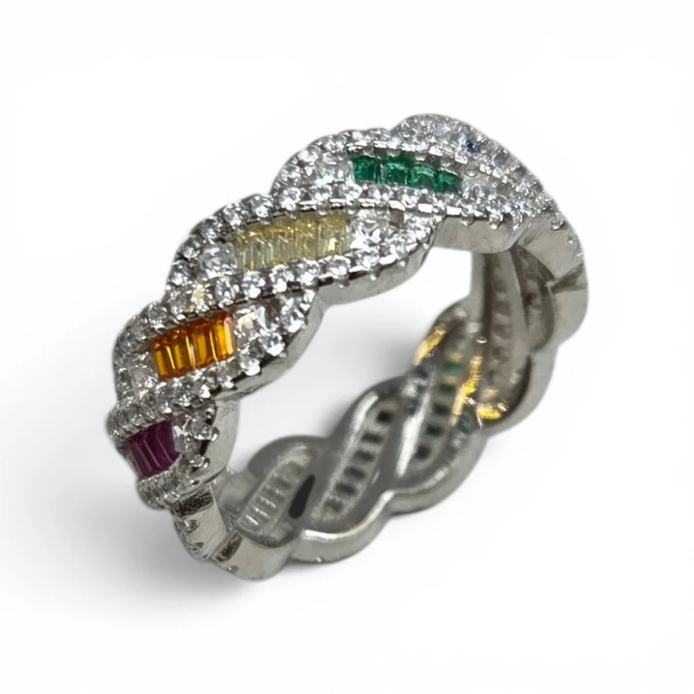 Silver ring with colored stones R2307