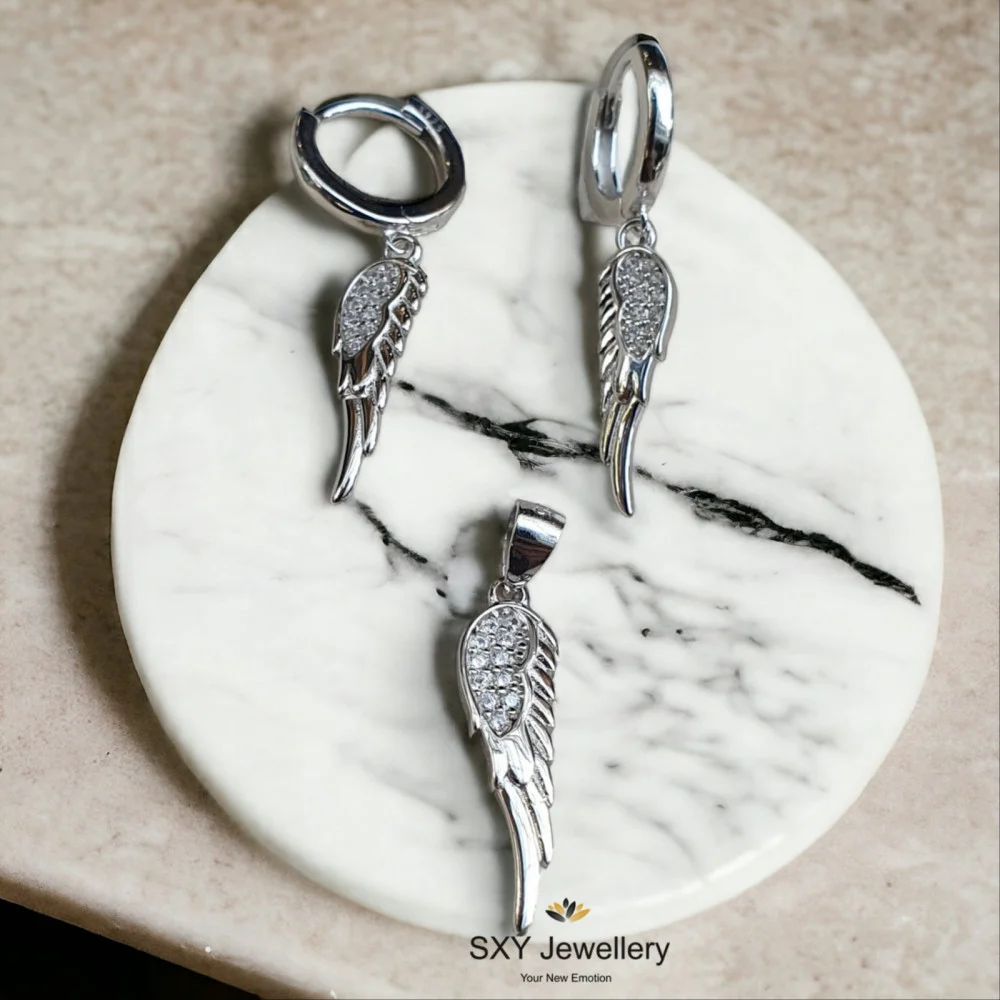 Womens Angel Wings Silver Jewelry Set SET19069